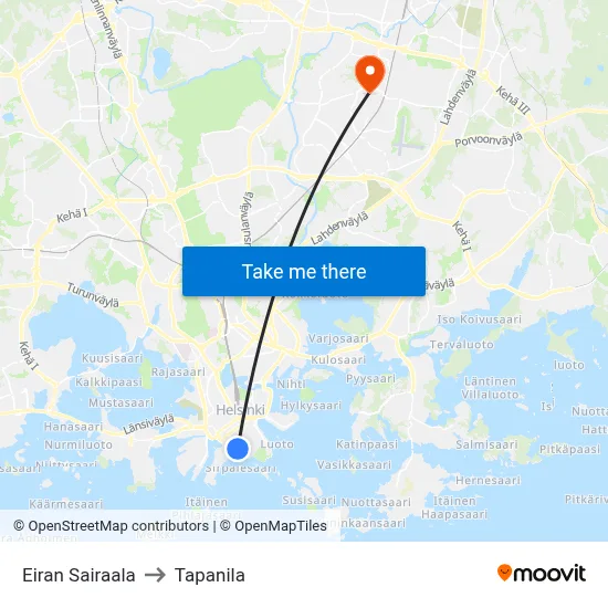 Eira Hospital to Tapanila map