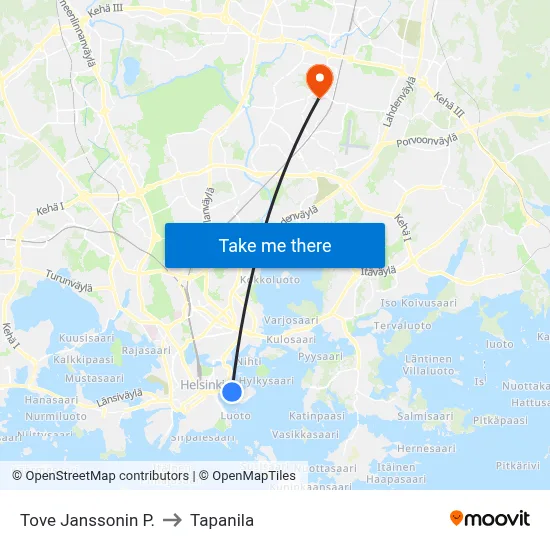 Tove Jansson Park to Tapanila map