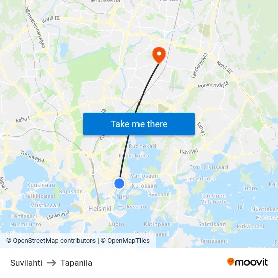Suvilahti to Tapanila map