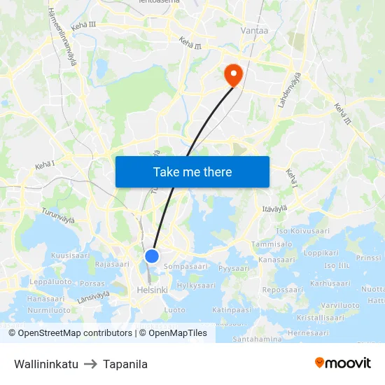 Wallin Street to Tapanila map