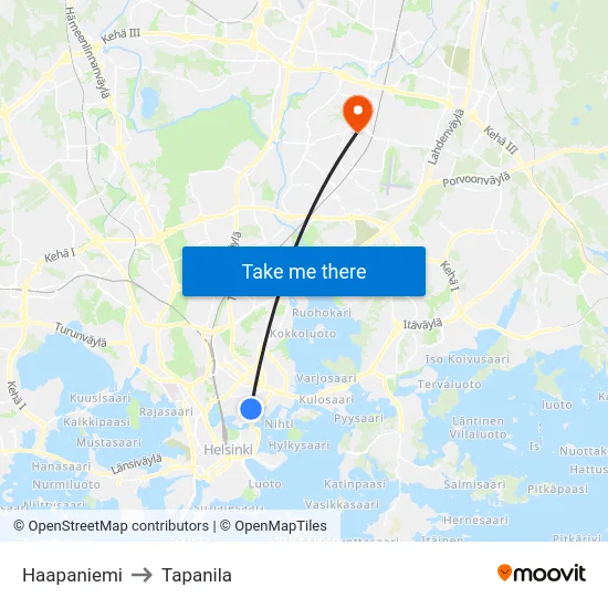 Haapaniemi to Tapanila map
