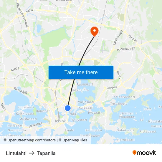 Bird Bay to Tapanila map