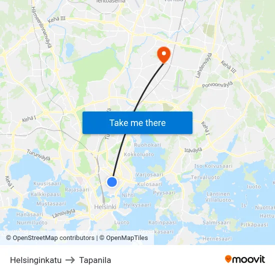 Helsinki Street to Tapanila map
