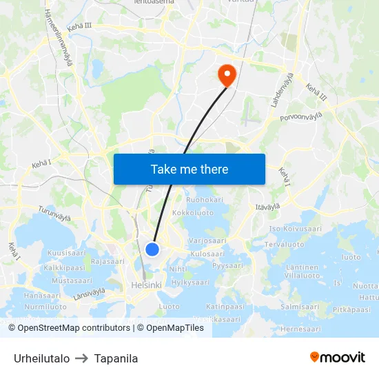 Urheilutalo to Tapanila map