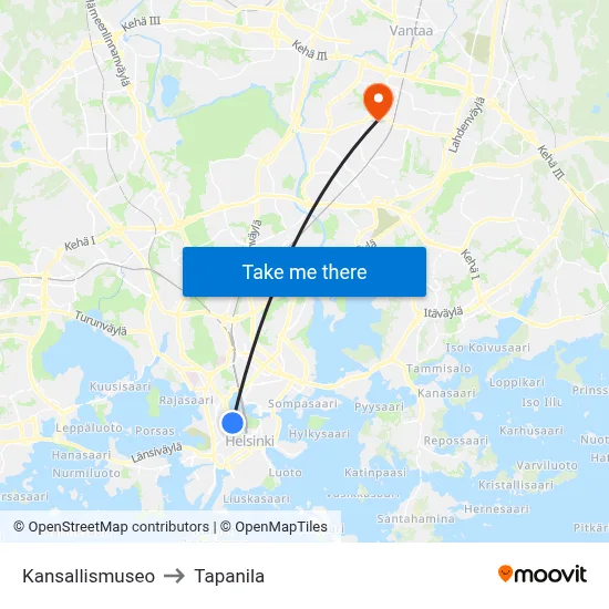 National Museum to Tapanila map