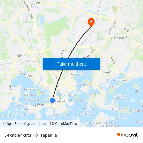 Arkadiankatu to Tapanila map