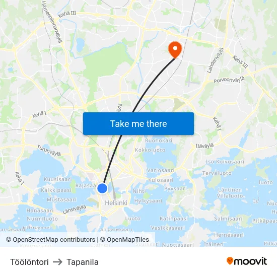 Töölö Square to Tapanila map