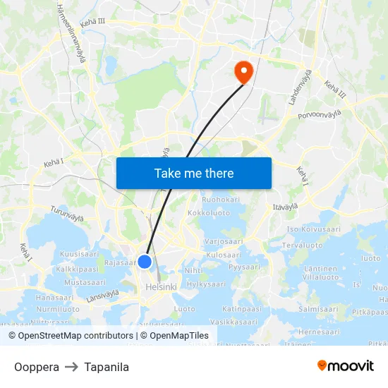 Opera to Tapanila map