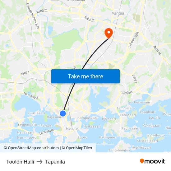 Toolo Hall to Tapanila map