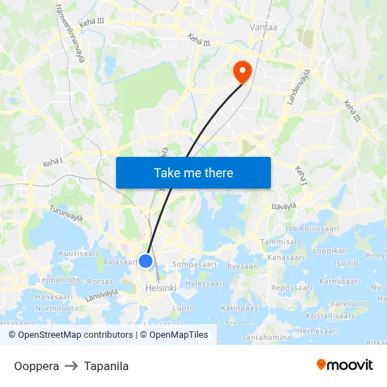 Opera to Tapanila map