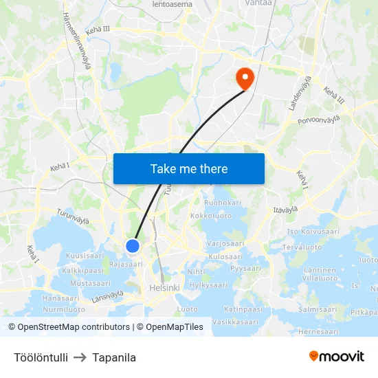 Töölö Toll to Tapanila map