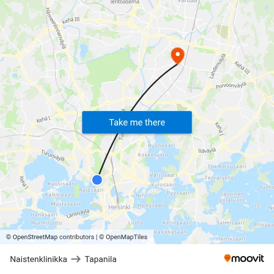 Women's Hospital to Tapanila map