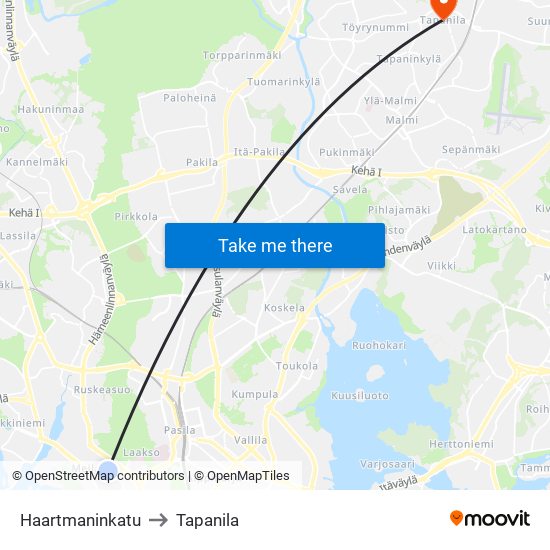 Haartmaninkatu to Tapanila map