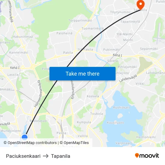 Paciuksenkaari to Tapanila map