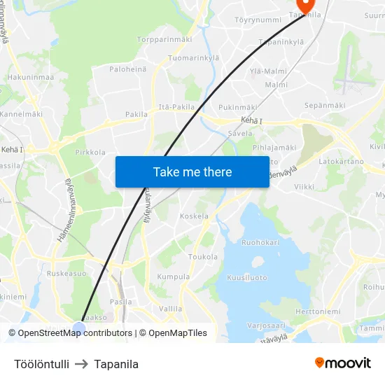 Töölö Toll to Tapanila map