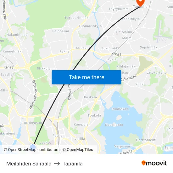 Meilahden Sairaala to Tapanila map