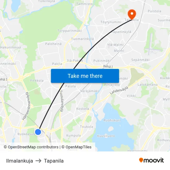 Ilmala Alley to Tapanila map