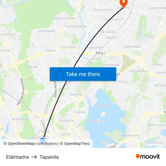 Eläintarha to Tapanila map