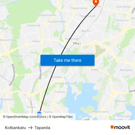 Kotkankatu to Tapanila map