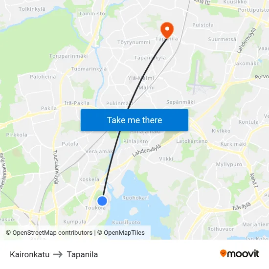 Kaironkatu to Tapanila map