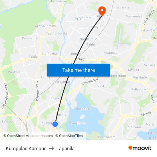 Kumpulan Kampus to Tapanila map