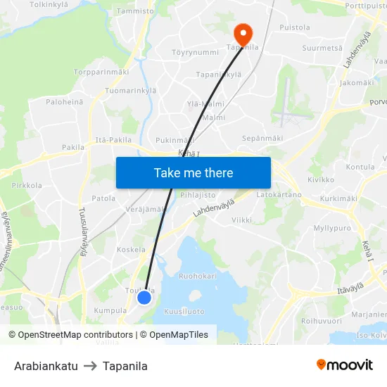 Arabia Street to Tapanila map