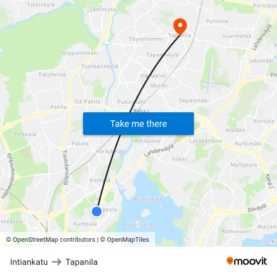 Intiankatu to Tapanila map