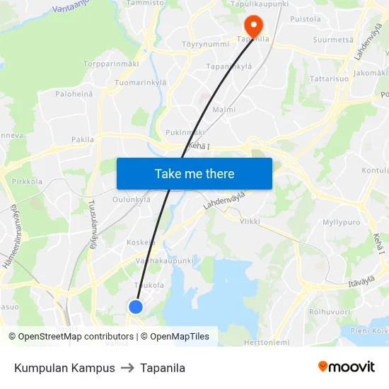 Kumpula Campus to Tapanila map