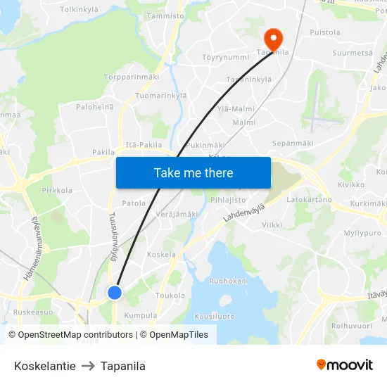 Koskelantie to Tapanila map