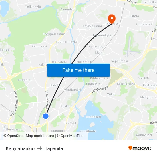 Käpylänaukio to Tapanila map