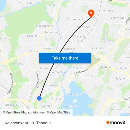 Kalervonkatu Street to Tapanila map