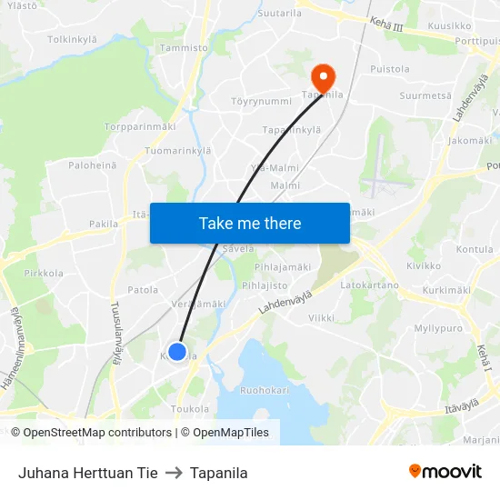 Juhana Herttuan Tie to Tapanila map