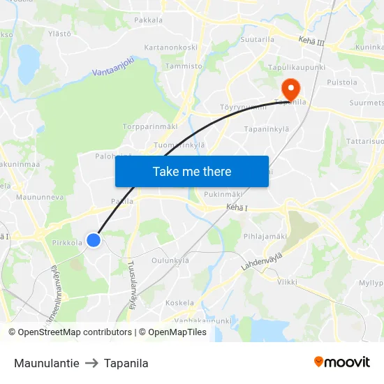 Maunulantie to Tapanila map