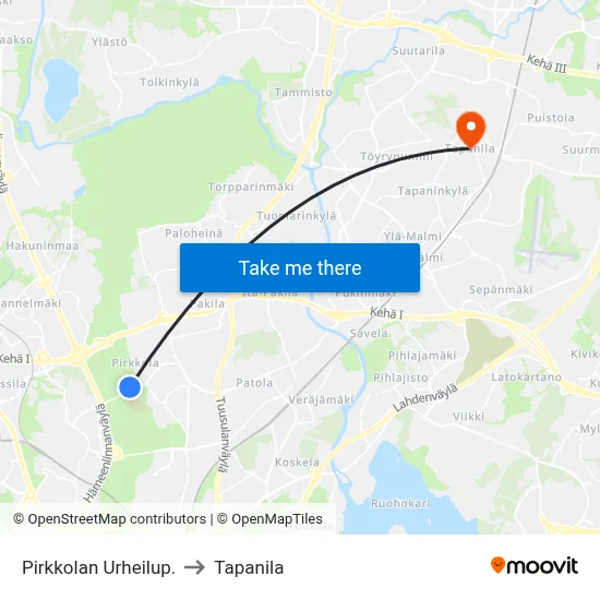 Pirkkolan Urheilup. to Tapanila map