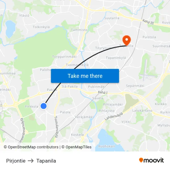 Pirjo Road to Tapanila map