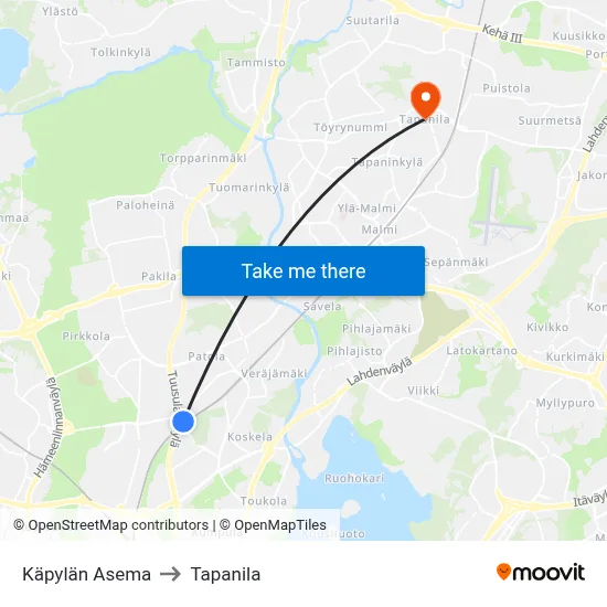 Käpylä Station to Tapanila map
