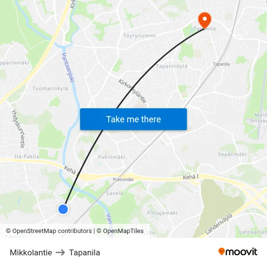 Mikkolantie to Tapanila map