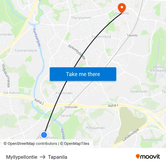 Myllypellontie to Tapanila map
