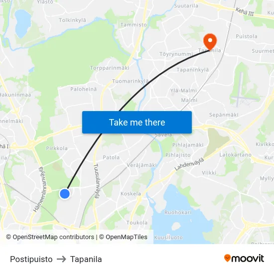 Postipuisto to Tapanila map