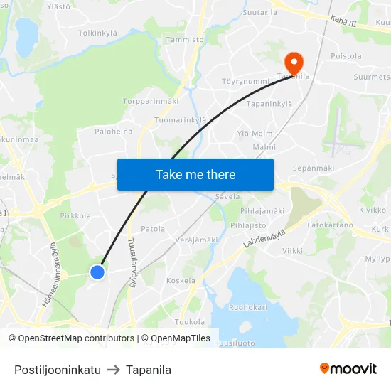 Postman Street to Tapanila map