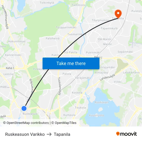 Ruskeasuon Varikko to Tapanila map