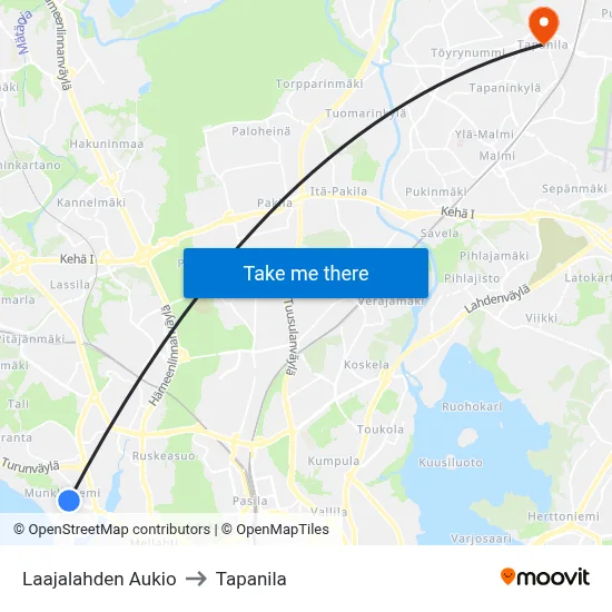 Laajalahden Aukio to Tapanila map