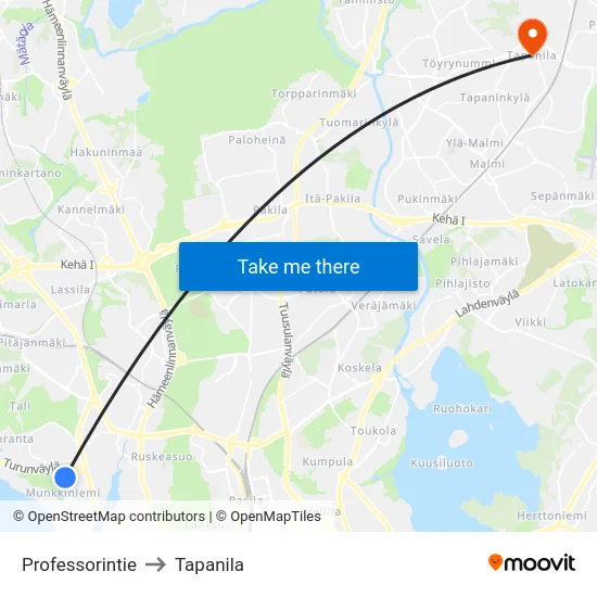 Professorintie to Tapanila map