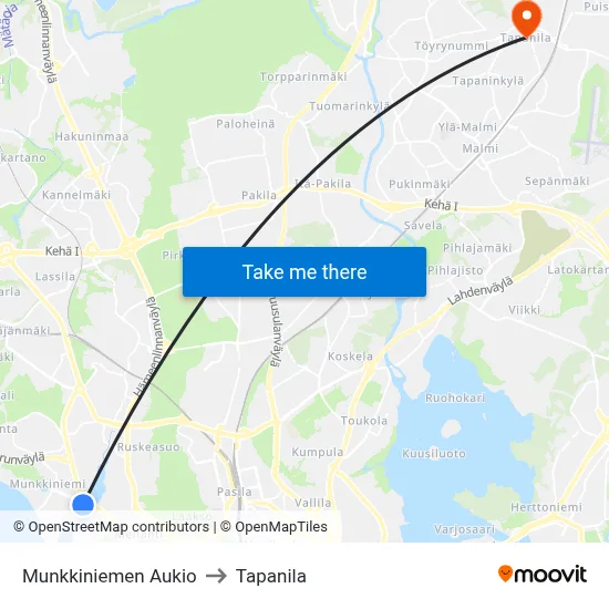 Munkkiniemen Aukio to Tapanila map