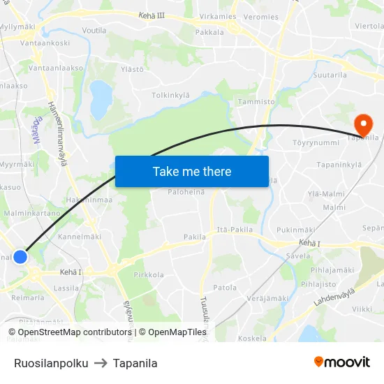 Ruosila Path to Tapanila map