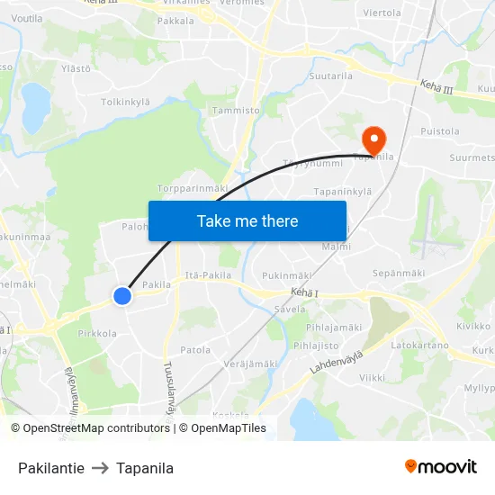 Pakilantie to Tapanila map