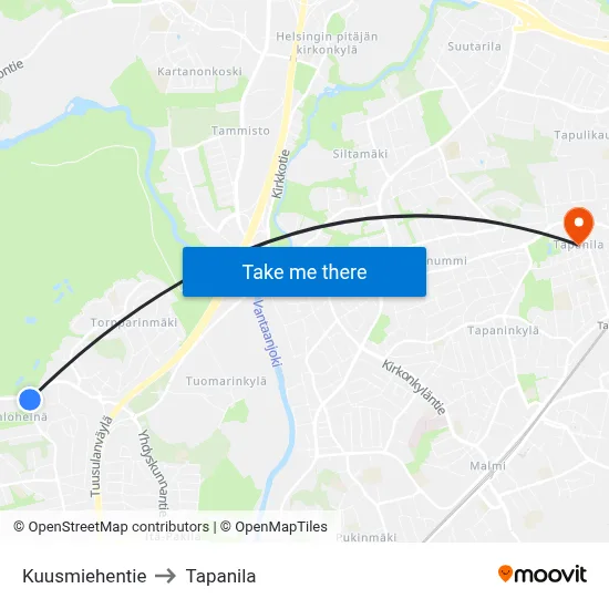 Kuusmiehentie to Tapanila map