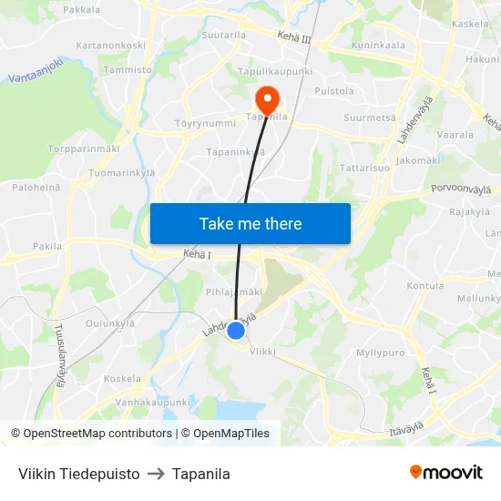 Viikki Science Park to Tapanila map