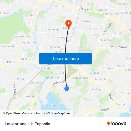 Latokartano to Tapanila map
