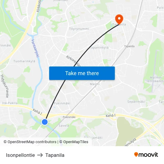 Isonpellontie to Tapanila map